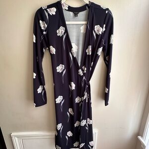 Ann Taylor Blue Long Sleeve Wrap Dress for Wedding Guest